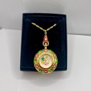 Vintage Franklin Mint Floral Pendant Watch Necklace w/ Box